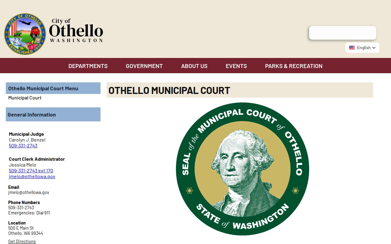 Othello court records contact and Municipal Court location