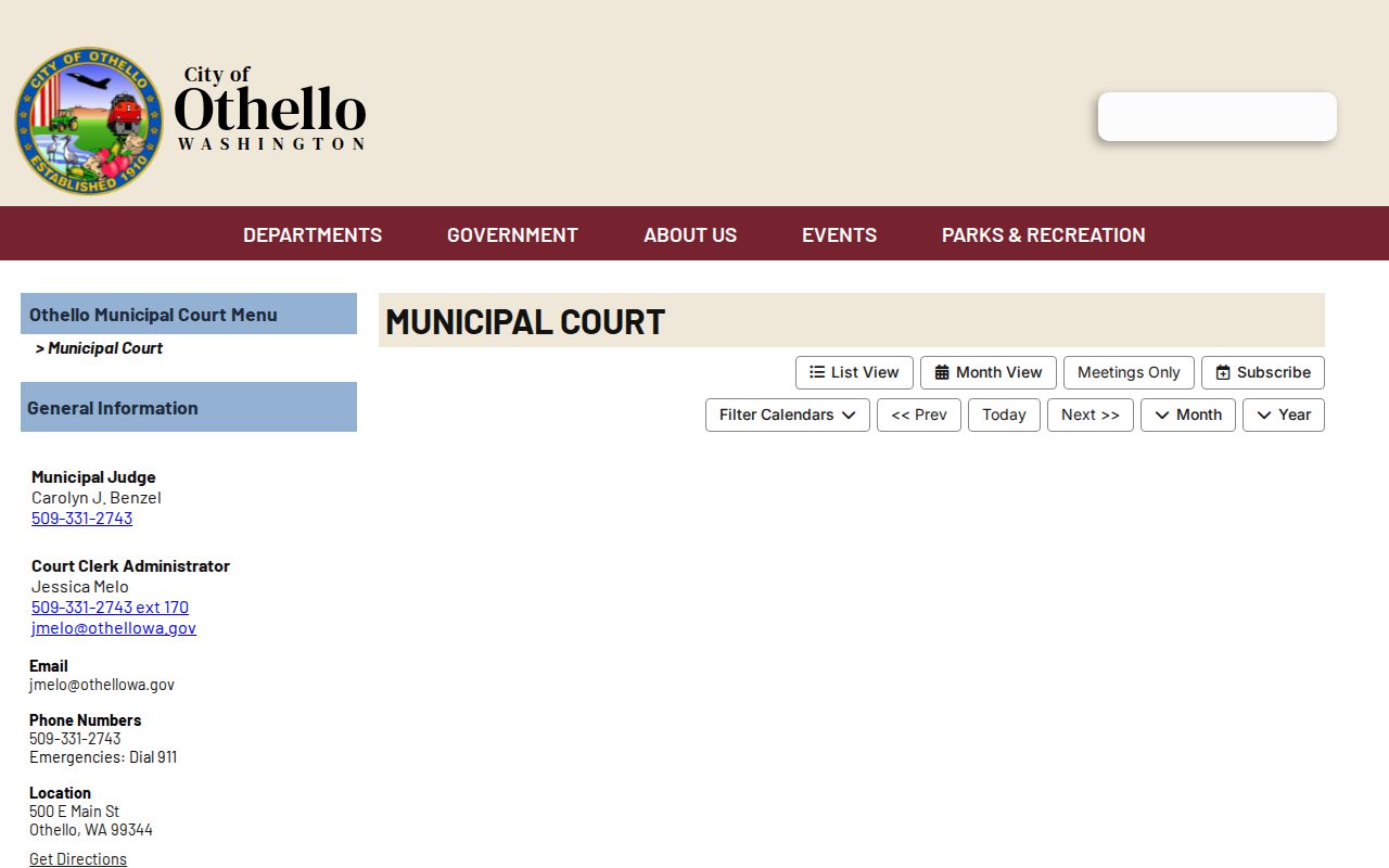 Othello court records calendar filters for Municipal Court
