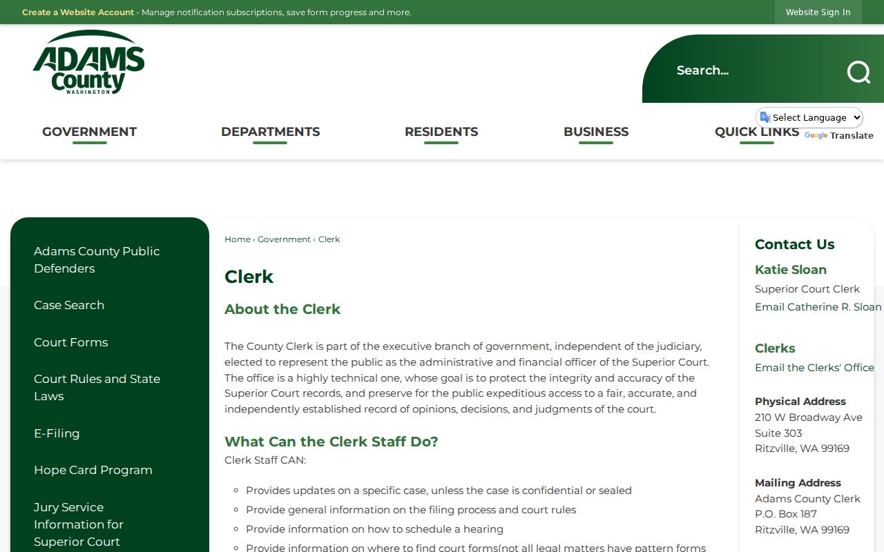 Adams County court docket Clerk office information
