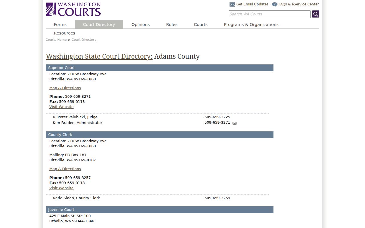 Adams County court docket official court directory